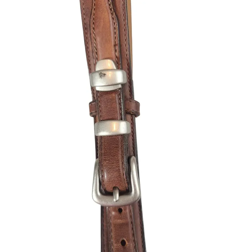L.L. Bean Brown‎ Leather Belt Size 40 Classic Casual Distressed Silver Buckle